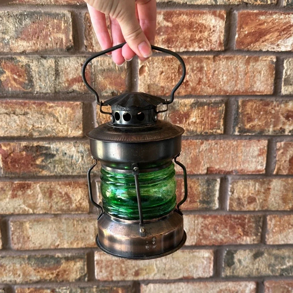 Vintage Style Nautical Copper Green Glass Fresnel Lens Ship Lantern 7.5 Inch